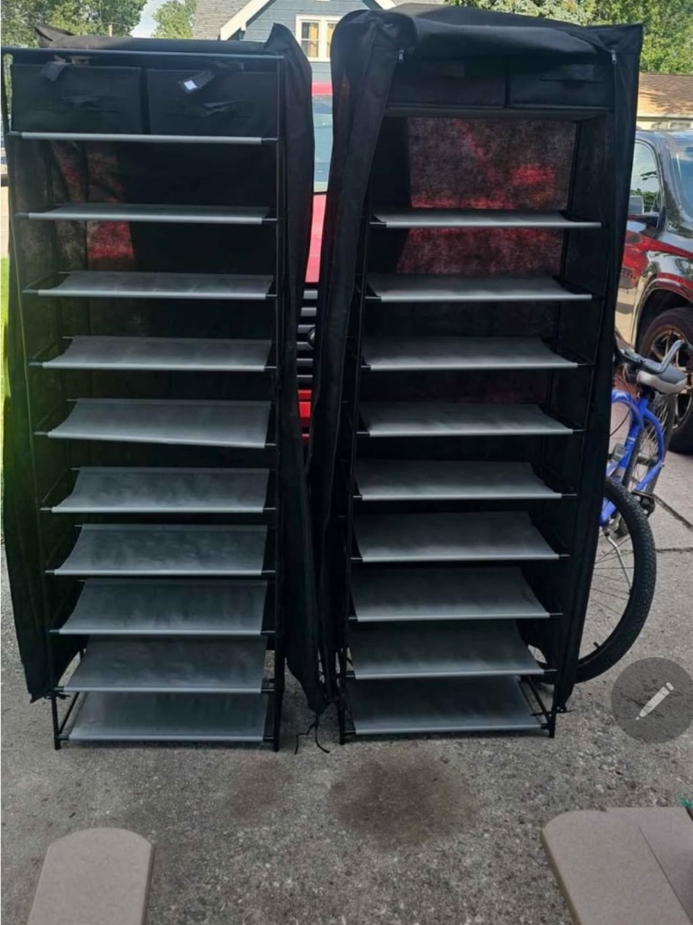 Black Fabric Shoe Organizer Rack - Portable 10-Tier Storage